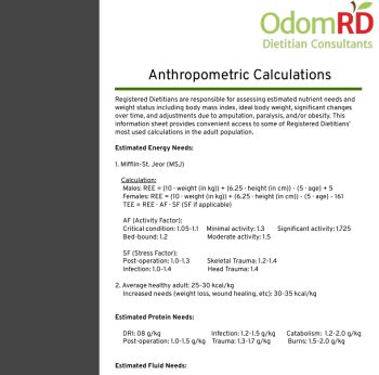 Anthropometric Calculation Sheet